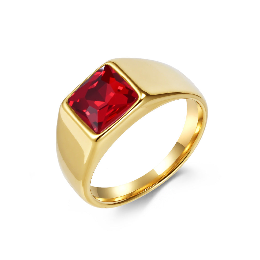 Planderful Stainless Steel Zircon Ring Inlaid Red Zircon Retro Kropunk For Men Unisex