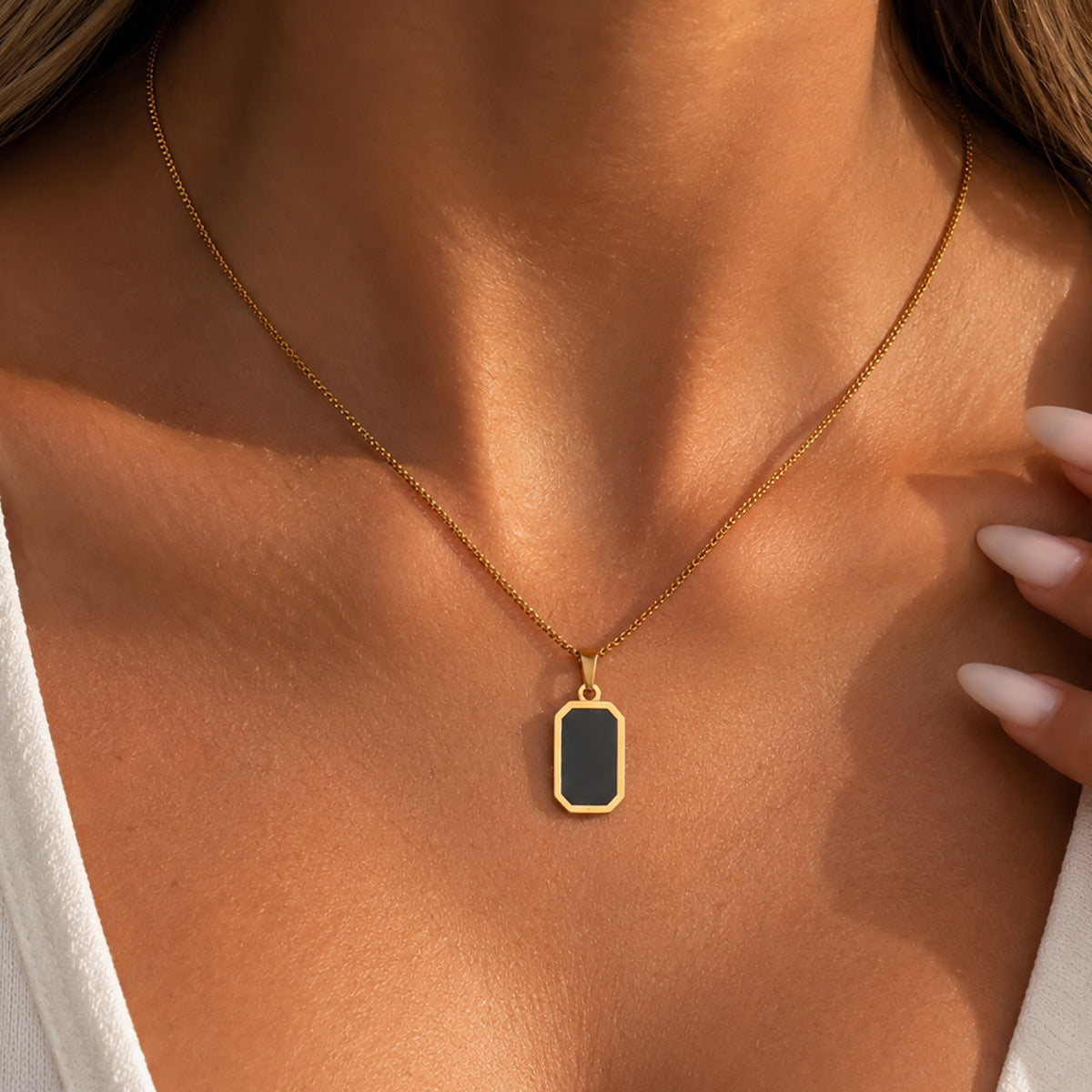 Black & Gold Square Pendant Necklace