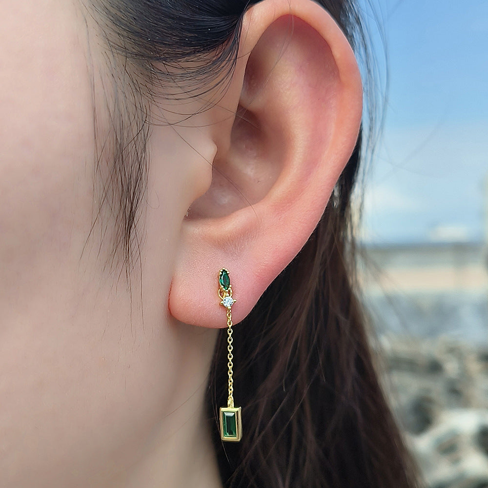 Planderful Emerald Zircon Earrings S925 Sterling Silver Long Chain Fringe For Women Elegant Luxury