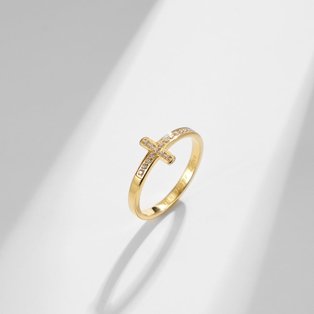 Planderful Titanium Inlaid Zircon Cross Ring Unisex For Engagement And Proposal European And American Style