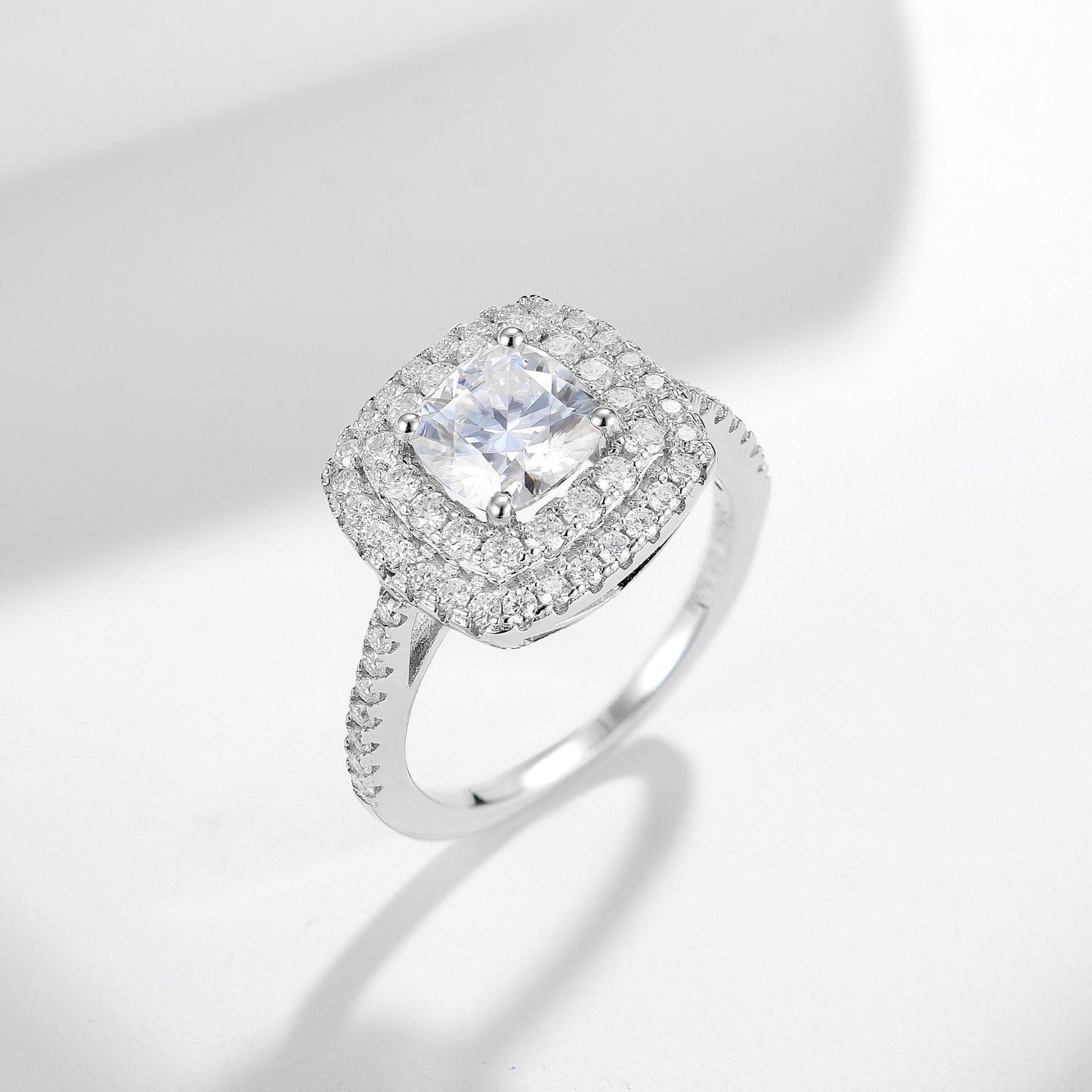 2025 New Double Halo Diamond Pillow Engagement Ring S925 Silver