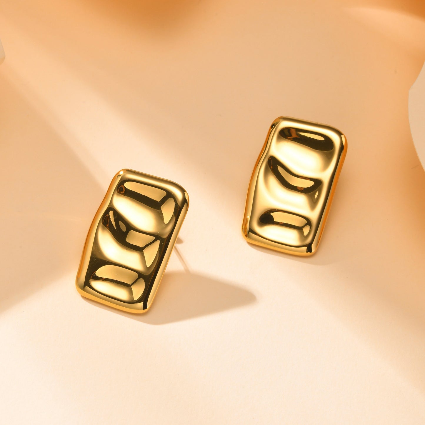 French Stainless Steel Square Pleated Earrings Women's 18K Gold