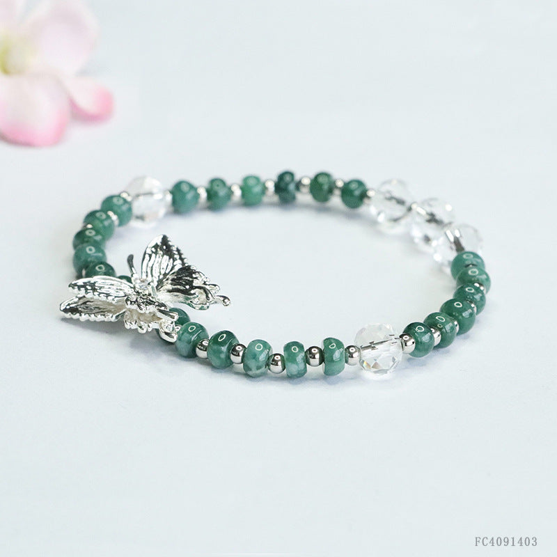 Blue Water Jadeite Butterfly & Abacus Bead Beaded Bracelet