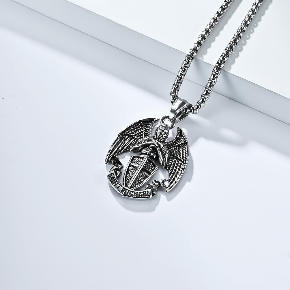 Planderful Titanium Steel St Michael Necklace For Men Vintage Punk Pendant Wear Iconic Streetwear