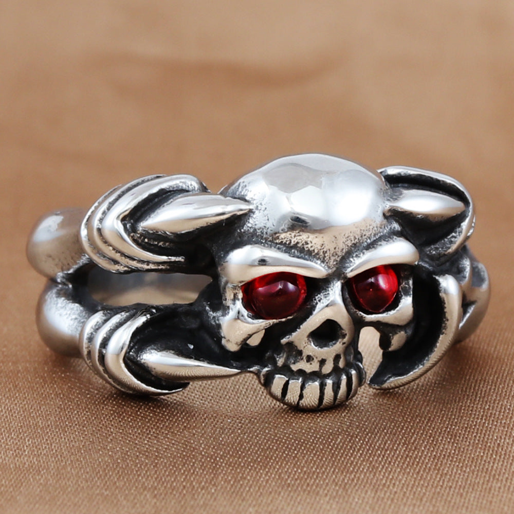 Personalized Titanium Steel Skull and Dragon Claw Ring for Men - Retro Trendy Accessories