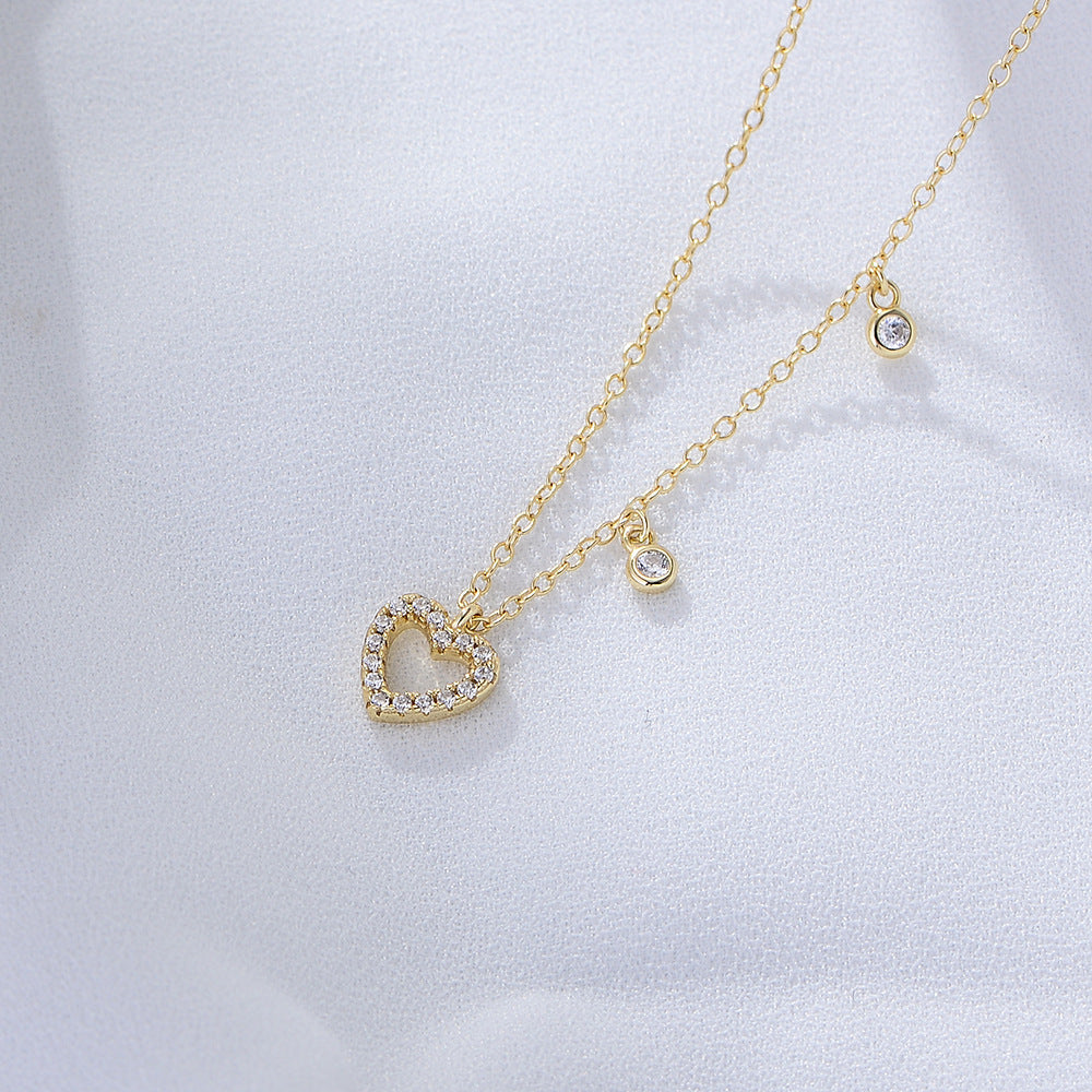 S925 Sterling Silver Hollow Zircon Love Necklace Internet Celebrities Heart-Shaped Clavicle Chain