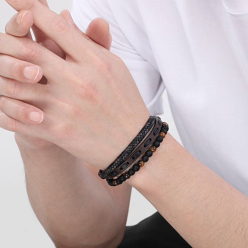 Planderful Men Tiger Eye Beaded Bracelet Magnetic Buckle
