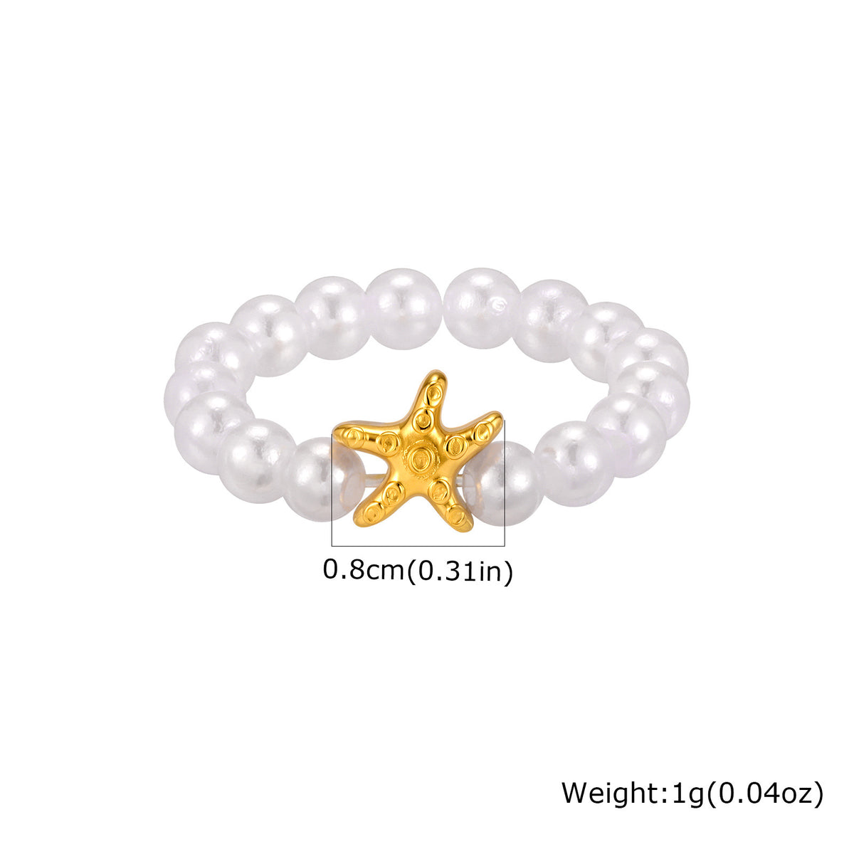 Stainless Steel Starfish Shell Imitation Pearl Summer Seaside Vacation Wind Ring