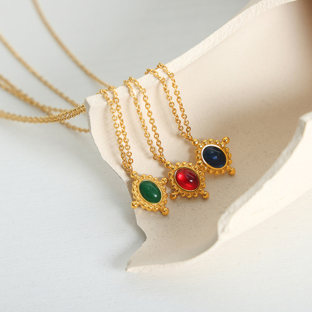 Opulent French Retro Gold-Plated Agate Collar Necklace for Women