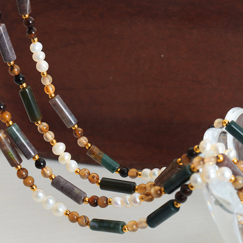 Luxurious Handmade Freshwater Pearl Necklace with Natural Stone Beads for Women