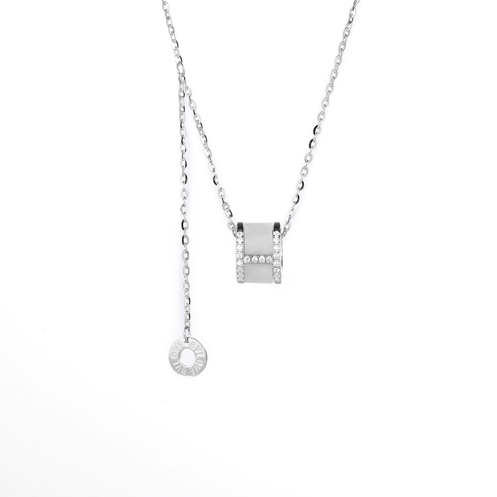 Mother of Pearl Circle Ring Zircon Tassel Silver Necklace