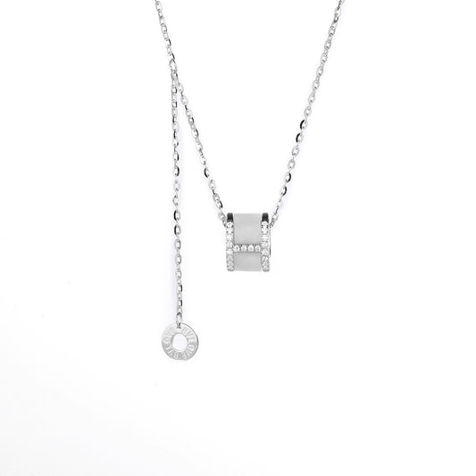 Mother of Pearl Circle Ring Zircon Tassel Silver Necklace