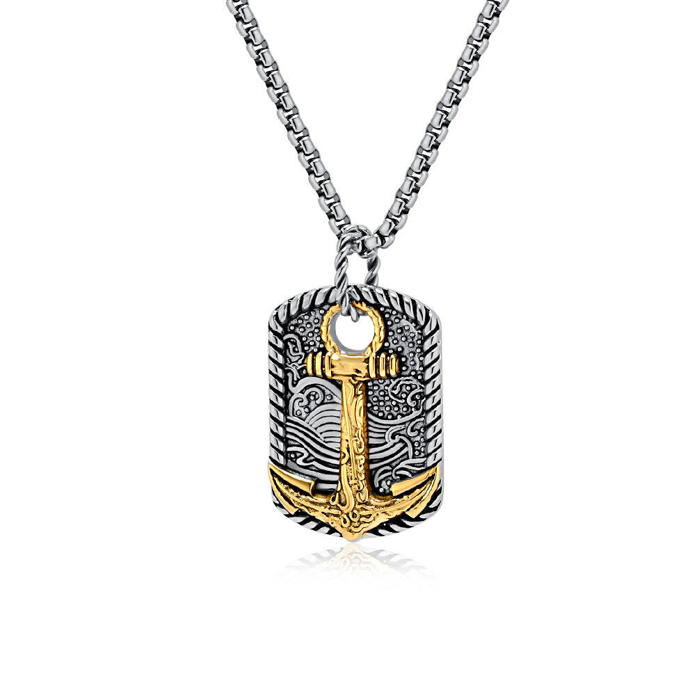 Planderful Stainless Steel Boat Anchor Necklace For Men Durable Retro Wave Pendant Jewelry
