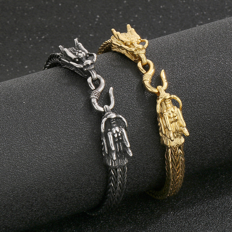 Double Dragon Head Keel Chain Bracelet – Figure-Eight Clasp Stainless Steel Men's