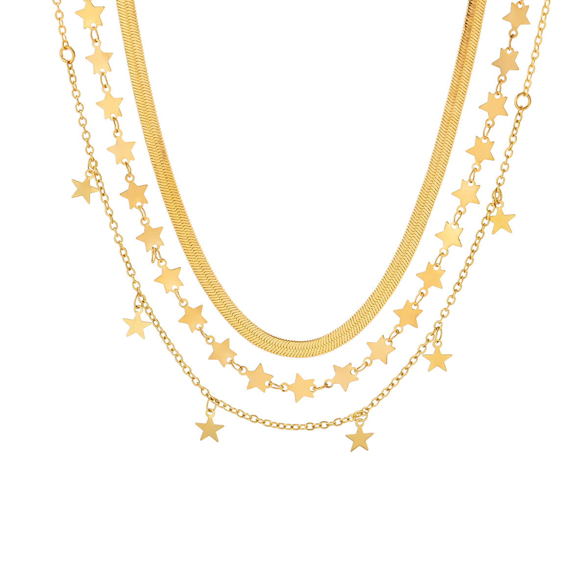 Spicy Girl Crystal Star Choker Necklace with Snake Bone Chain