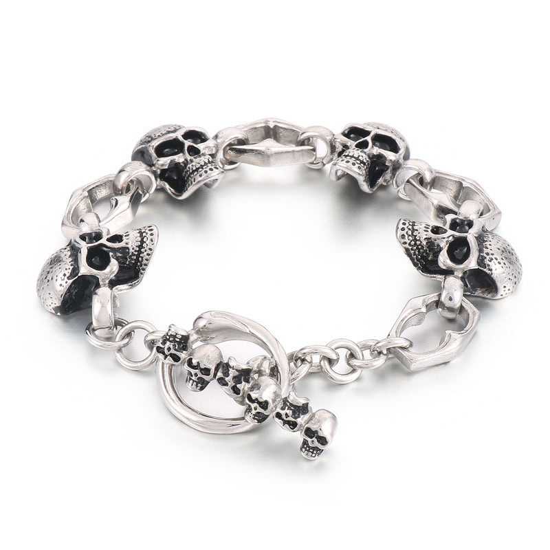 Design Fishtail Anchor – Punk Style Antique Snakehead Stainless Steel Men's Skull Bracelet