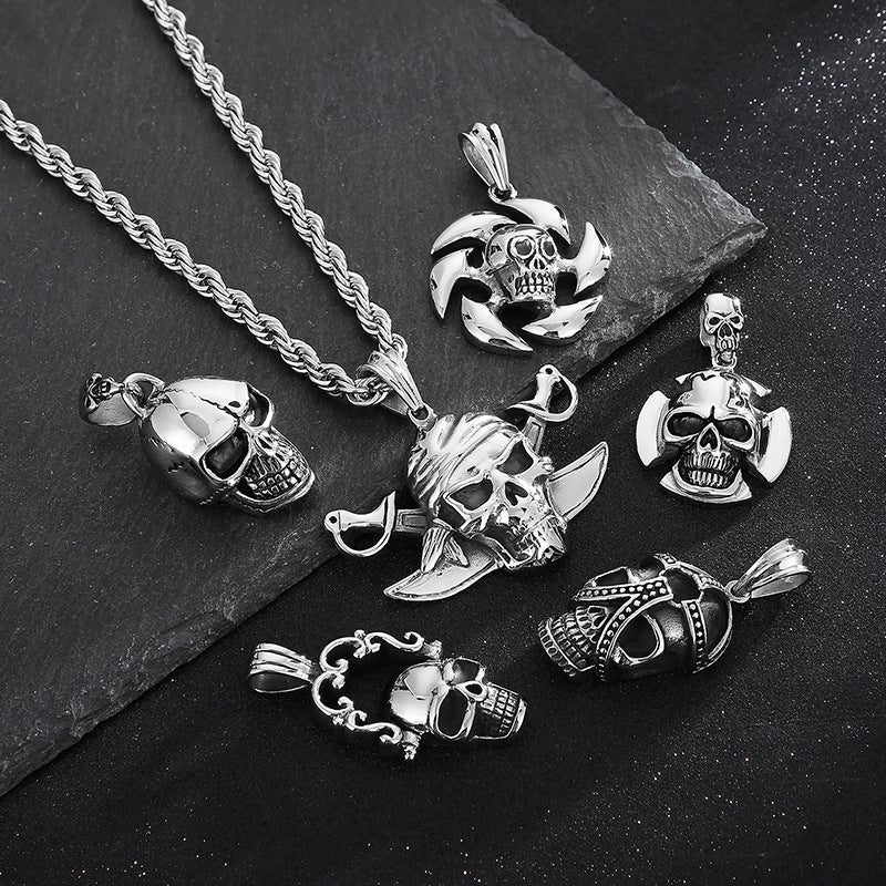 Trendy Men's Titanium Steel Skull Pendant - European, American & Caribbean Pirate Captain Design