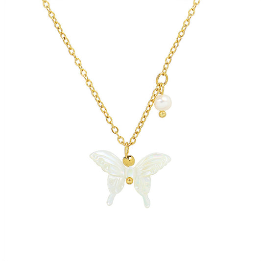 Korean Style Butterfly Pearl Necklace with Fragrant Wind Design