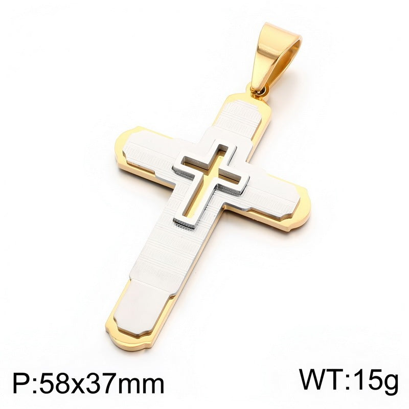 Hip-Hop Rock Multi-Level Design Cross Pendant Retro Brushed Stainless Steel Men's Pendant Necklace