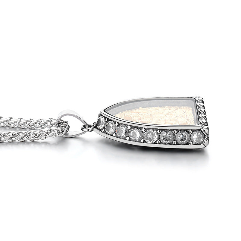 Zircon Necklace – Elegant Buddha Zodiac Stainless Steel Necklace for Men Everyday Wear
