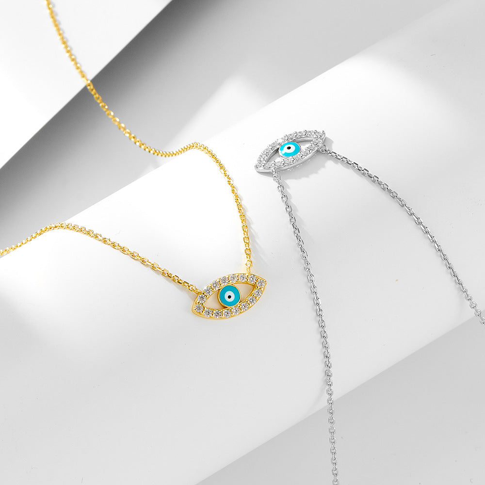 S925 Sterling Silver Micro-Inlaid Zircon Devil'S Eye Necklace Retro Hot-Selling
