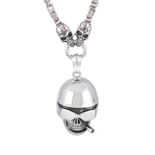 Exaggerated Titanium Steel Skull Pendant Necklace with Punk Ghost Head Design for Men