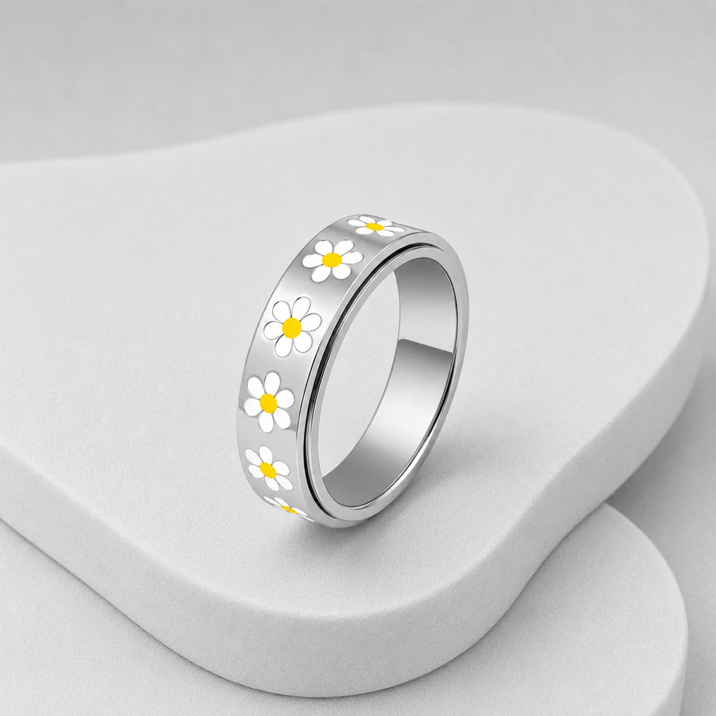 Planderful Everyday Genie Rotatable Daisy Ring Stainless Steel Unisex Stress Relief Jewelry