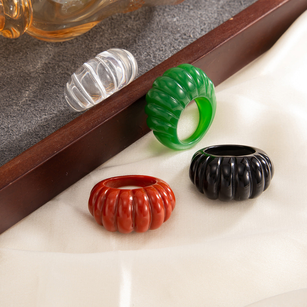 Planderful Resin Ring Vienna Verve Retro Color Striped Wide Face Bold Statement Jewelry For Trendsetters