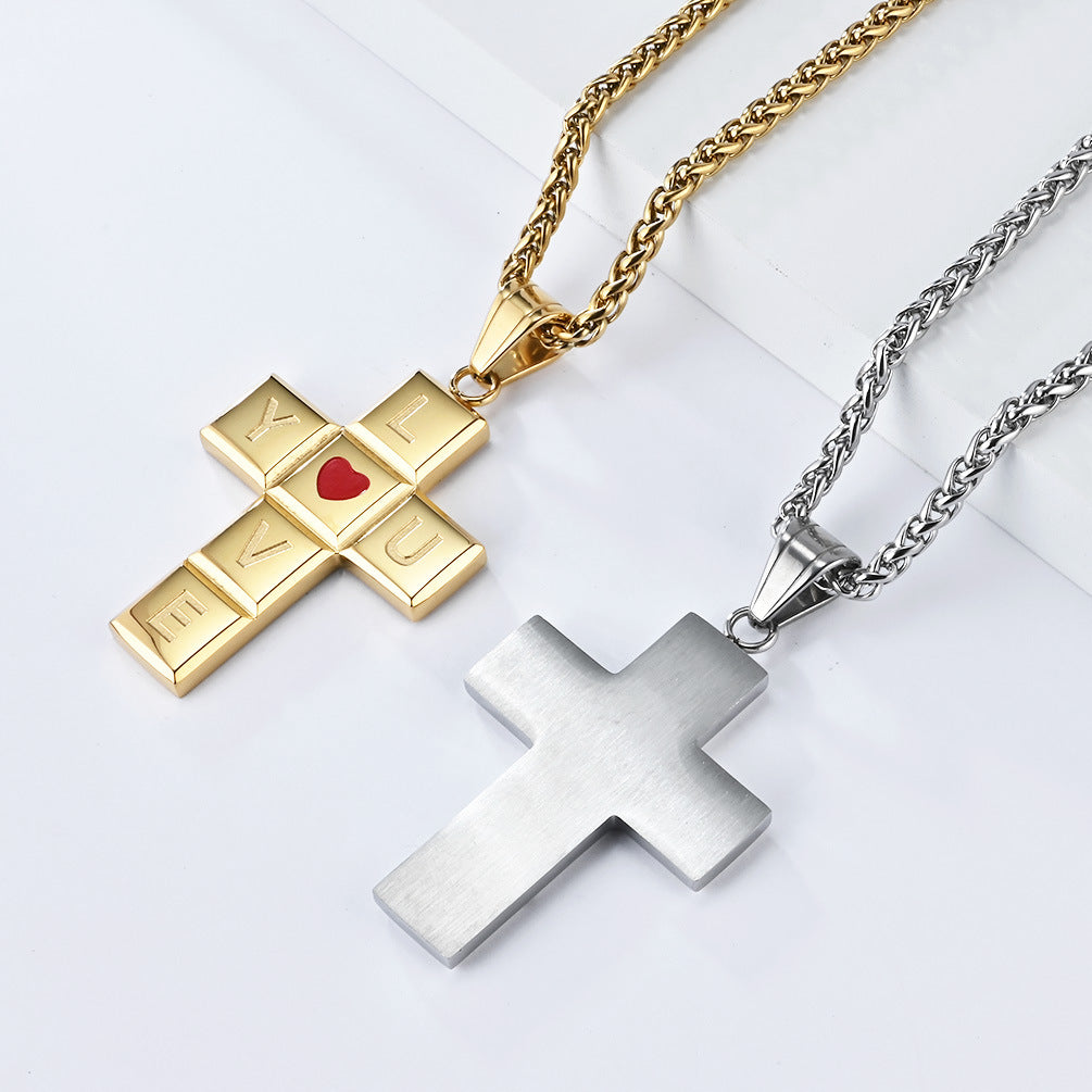 Cross-Border European And American Style I LOVE YOU Stainless Steel Cross Necklace