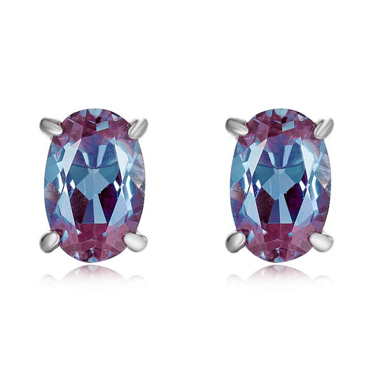 Planderful Jewelry Alexandrite Earrings In Sterling Silver S925 Elegant Stud Jewelry