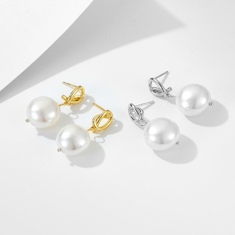 925 Sterling Silver Shell Button Pearl Earrings Geometric Knot Earrings