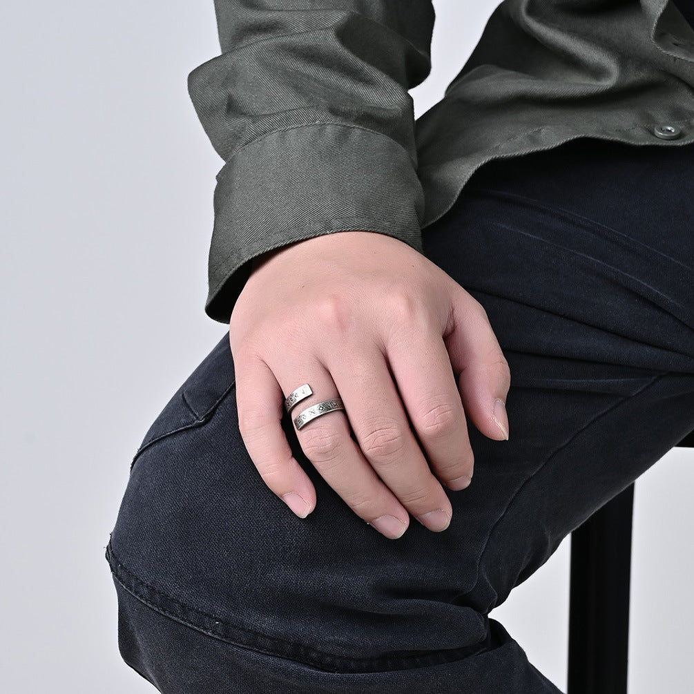 Planderful Viking Symbol Stainless Steel Ring For Men Vintage Style Adjustable Jewelry