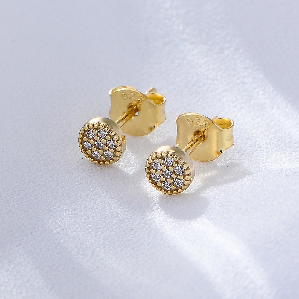 S925 Sterling Silver Cute Mini Zircon Stud Earrings Korean Version Round Full Zircon