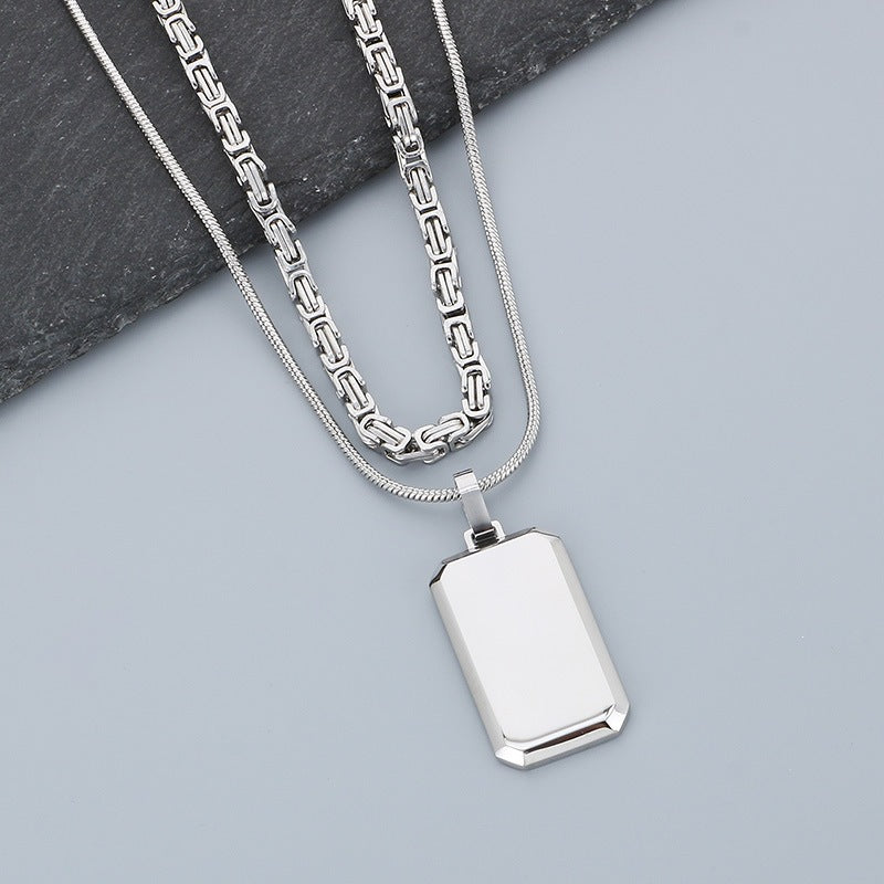 Trendy Emperor Chain Square Titanium Steel Necklace Men's Double-Layer Stacked Stainless Steel Military