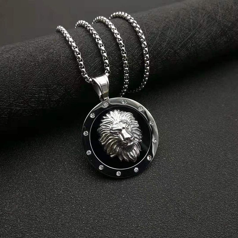 Planderful Lion Head Pendant Necklace Stainless Steel Gold Plated Rhinestone Hip Hop Jewelry For Men And Women