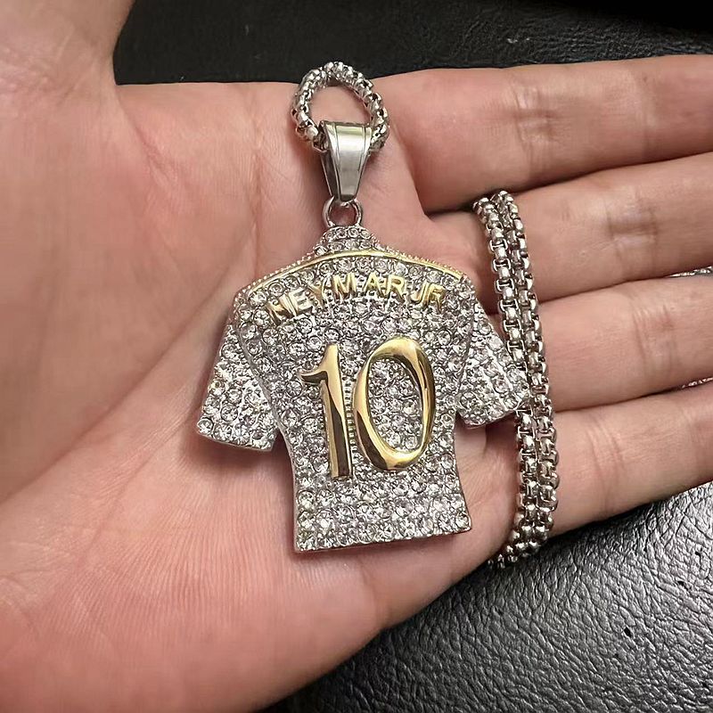 Planderful Football Jersey Pendant Necklace No 10 Titanium Steel Gold Plated Zircon Hip Hop Style