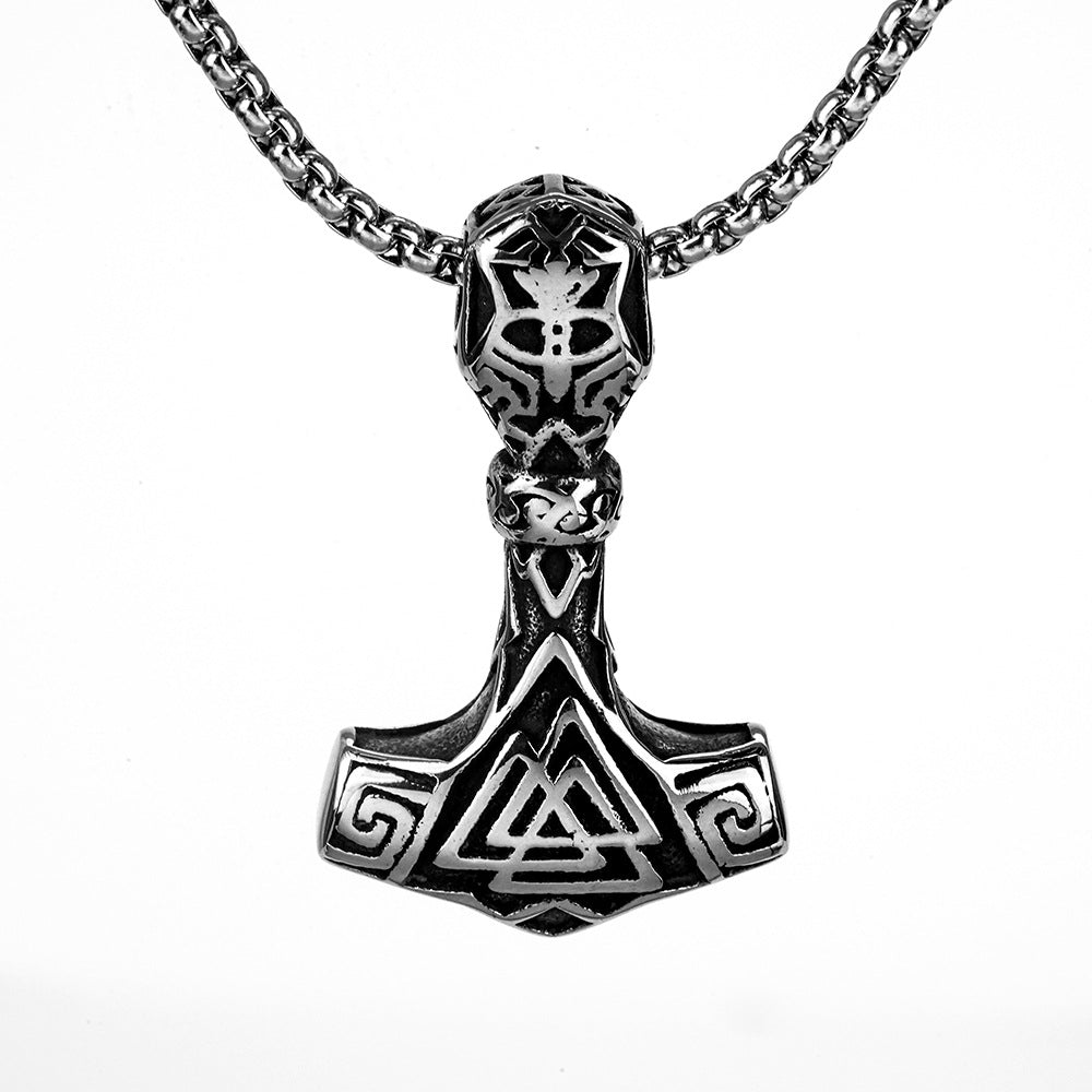 European And American Jewelry Wholesale Titanium Steel Pendant Men's Stainless Steel Necklace Retro Viking Thor's Hammer
