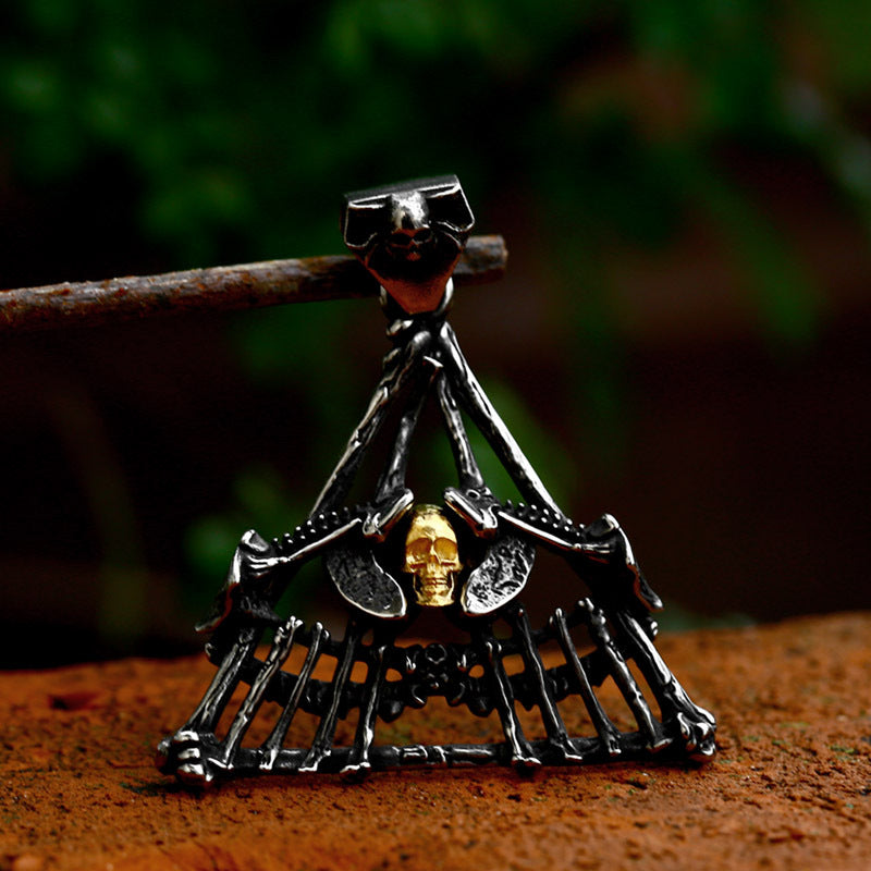 Men's Punk Style Titanium Steel Skull Pendant Necklace - Cross-Border Vintage Hip Hop Jewelry