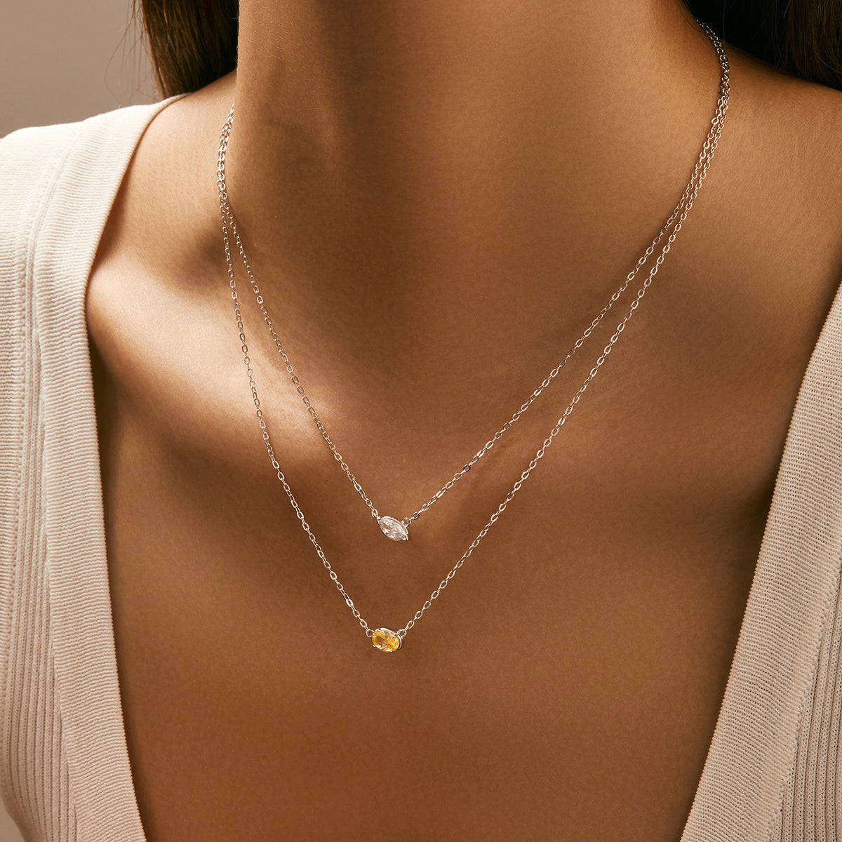 925 Sterling Silver Geometric Square Zircon Necklace