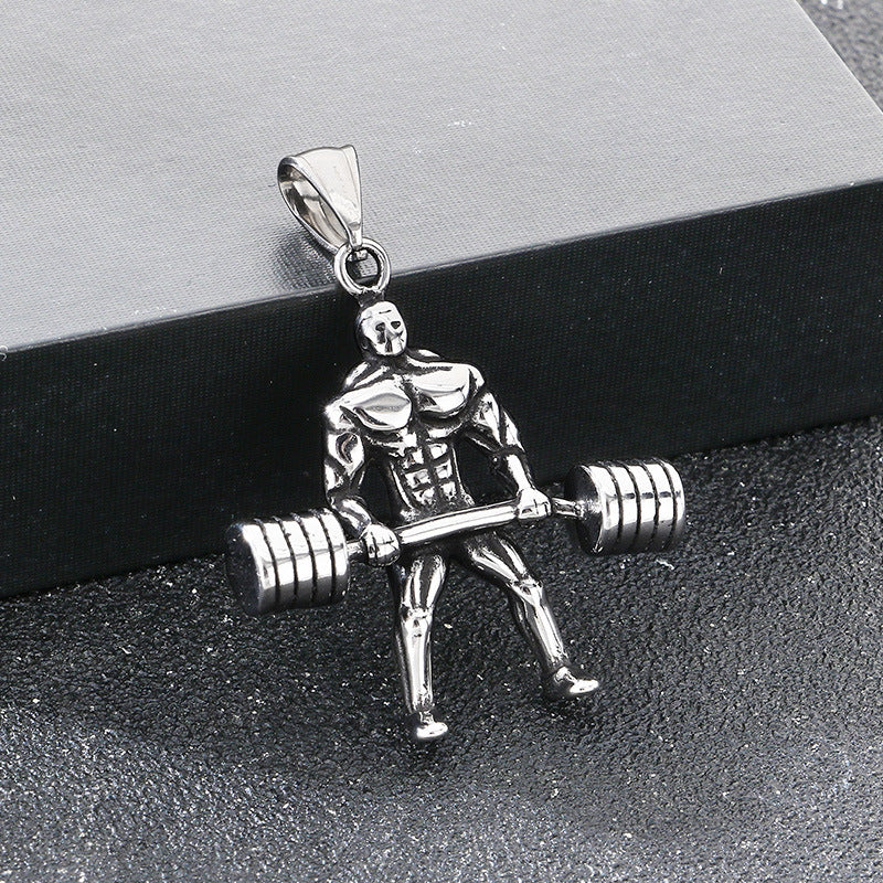 Sports Fitness Barbell Pendant, Hip Hop Retro Smear Weightlifting Stainless Steel Men's Pendant Necklace