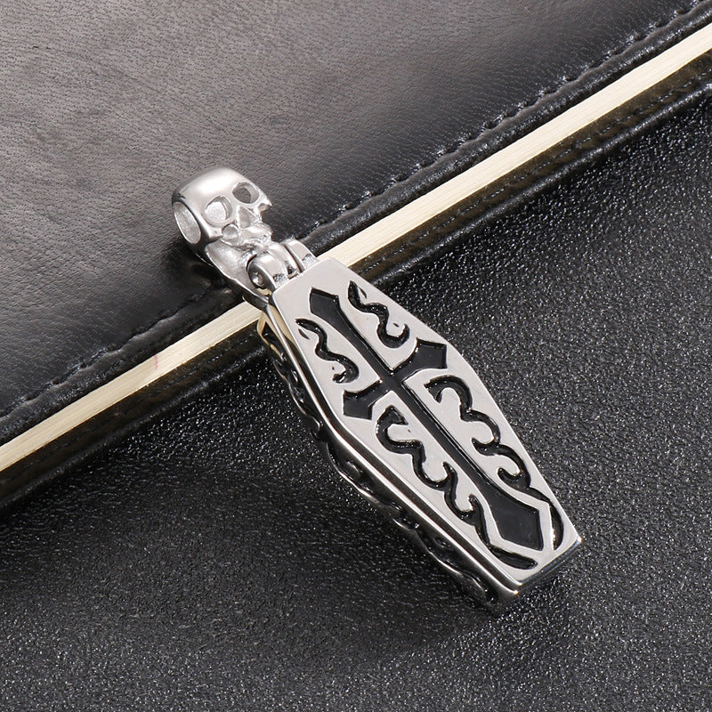 Men's Titanium Steel Skull Necklace with Cross Flower Design for Halloween Costume