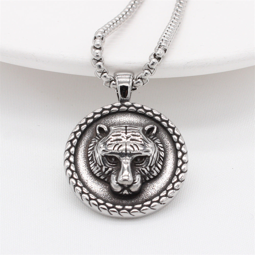 Tiger Head Pendant Necklace Titanium Steel Durable For Men Unisex Hip Hop Style Planderful