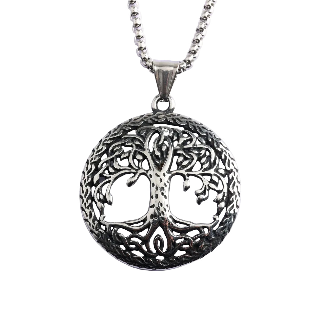 Vintage Tree of Life Stainless Steel Pendant Necklace
