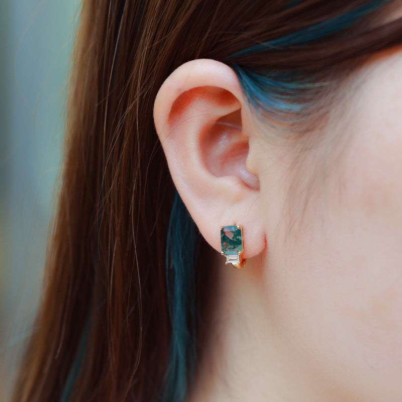 Planderful Everyday Genie Earrings – Cross-border Exclusive Fashion Light Luxury Silver-Plated Gold Aquatic Agate