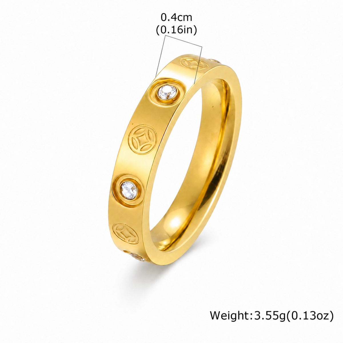 4mm Stainless Steel 6 Zircon Copper Coin Ring Gold – Women's