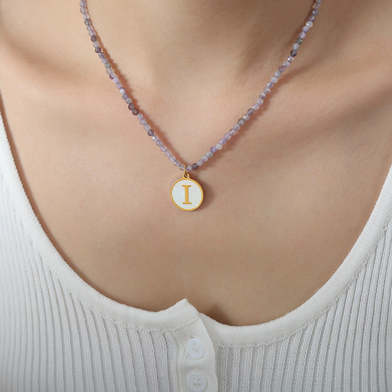 Luxurious Titanium Gold-Plated Mother-of-Pearl Pendant Necklace with Zircon Details