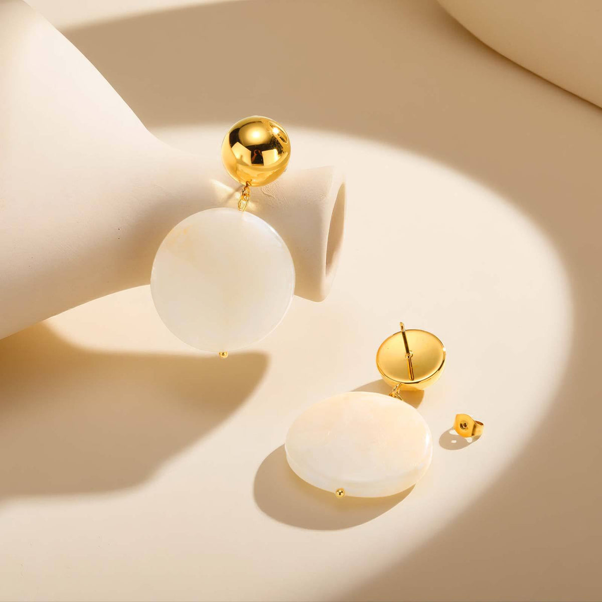 Gold-Tone Ivory Shell-Disc Drop Earrings