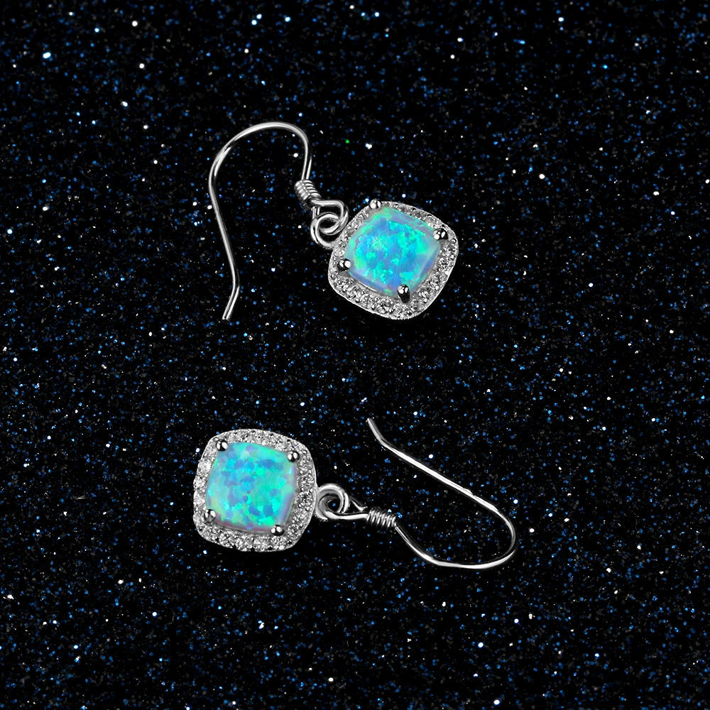 Planderful Jewelry Sterling Silver Opal Earrings With Zircon Simple Hook Drop Style For Everyday Elegance