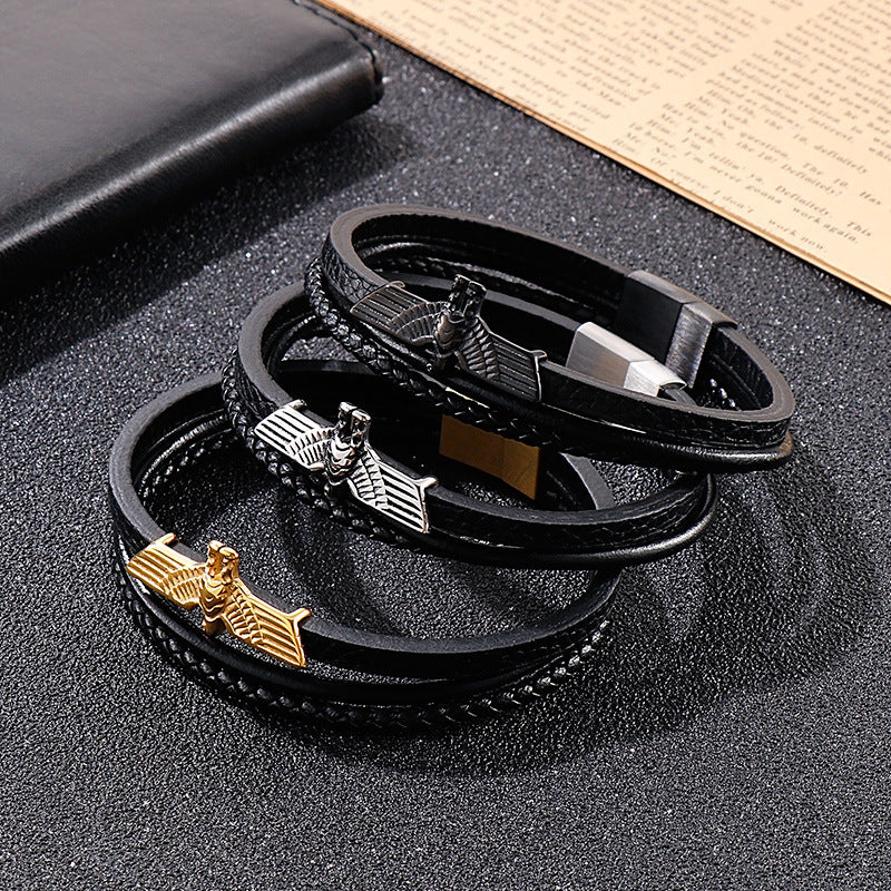 Planderful Mens Leather Rope Bracelet Magnetic Buckle