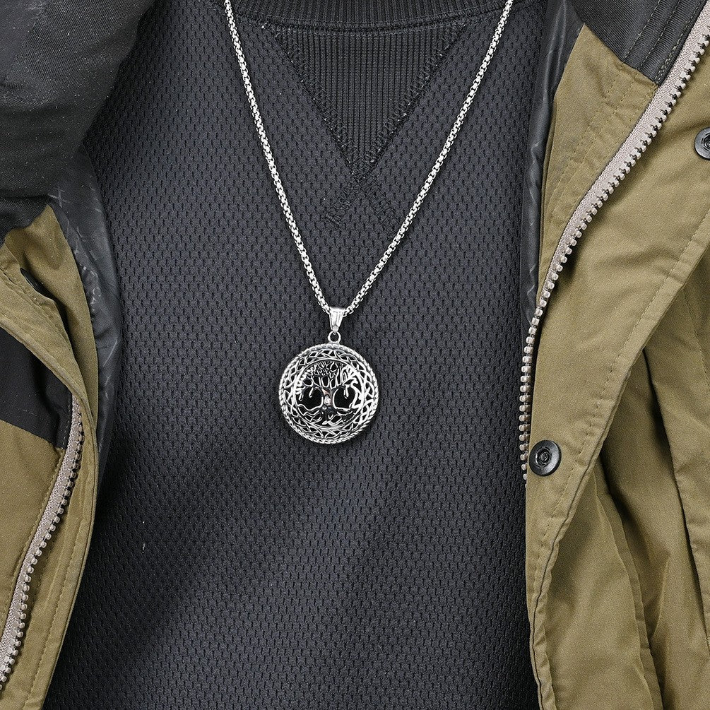 European And American Retro Style Hollow Tree Of Life Titanium Steel Necklace For Men